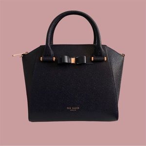 Ted Baker Janne Bow Detail Zip Tote Navy with Rose Gold Detail